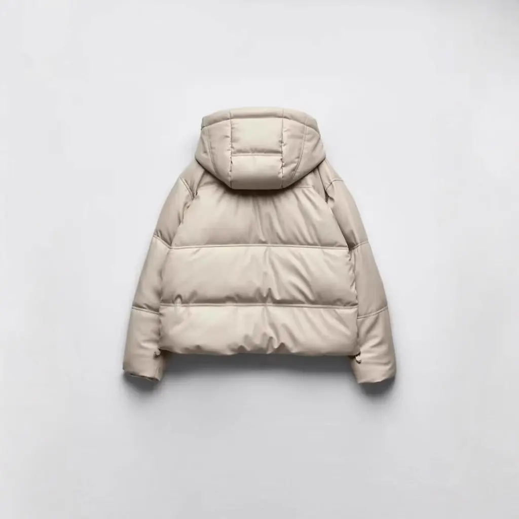 

Women's Winter Warm PU Jacket Imitation Leather Hooded Cotton-Padded Coat European And US Style Fashionable Outerwear