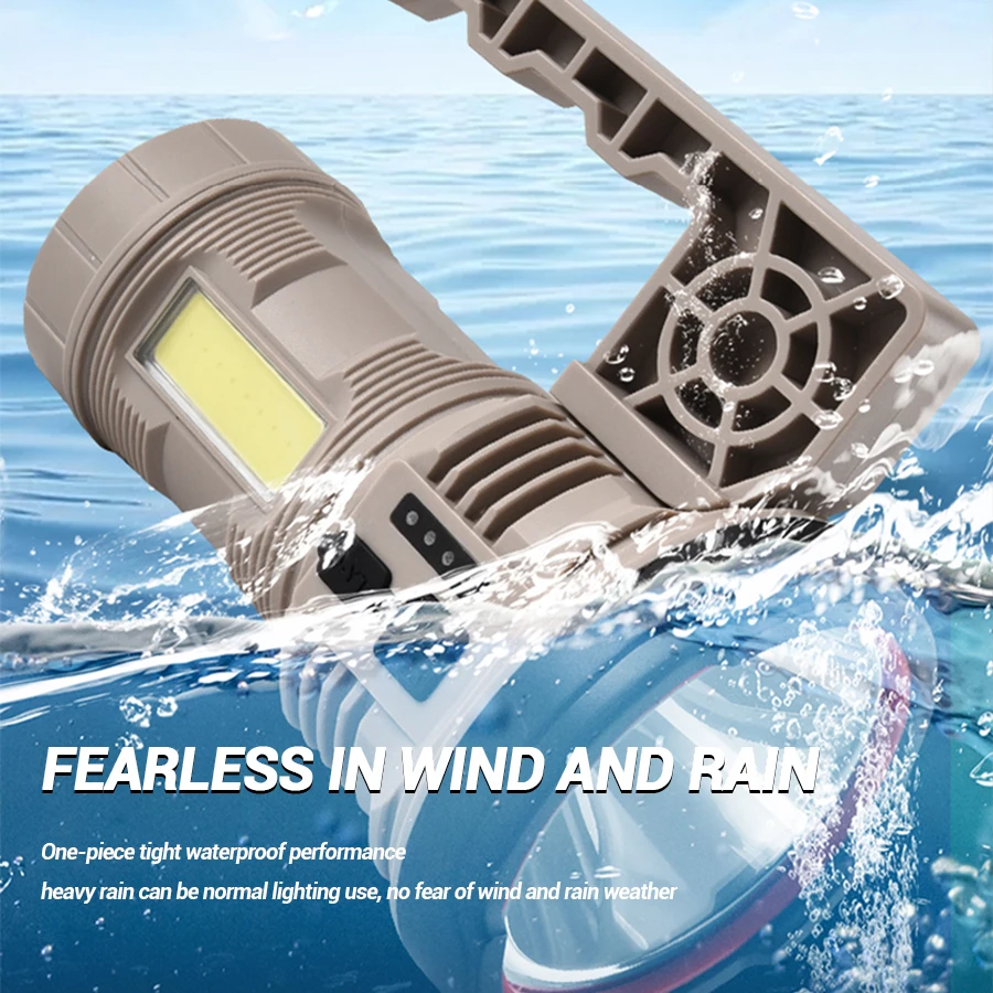 Powerful Multifunctional LED COB Flashlight Type-C Rechargeable with Power Display Outdoor Portable Camping Emergency Torch