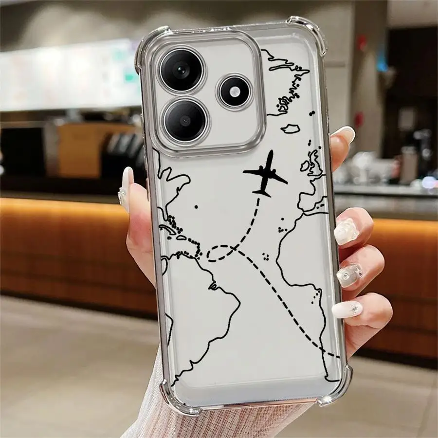 Custodia con mappa topografica per aereo Line per Redmi Note 14 Pro Plus 10 Lite 11s 11 12 13 9S 10s Cover per telefono