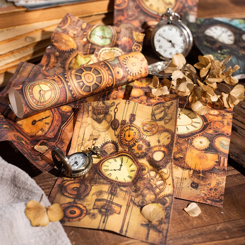 30 Sheets Vintage Mechanical clock Background paper Scrapbooking Supplies Materials Art Collage Decorativ Aesthetics Stationery