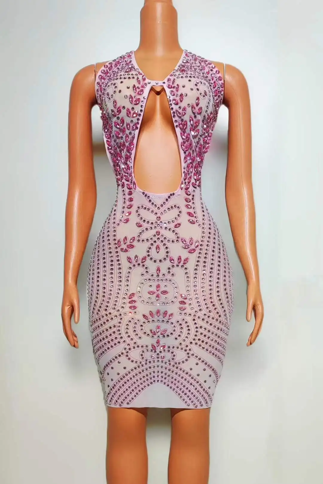 

Women Birthday Party Evening Sexy Backless Rhinestone Crystals Sleeveless Shorts Dress For Sparkly Drag Queen Costume 2024