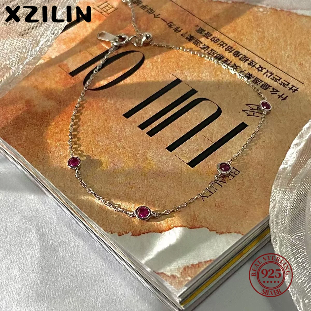 XZiLin 925 فضة صغير روبي أرجواني أحمر مكعب زركونيا سوار غرامة مجوهرات للنساء هدية حفلة