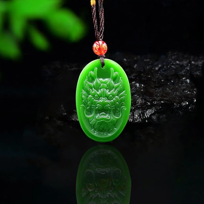 

Green Jade Dragon Pendant Necklace Natural Jadeite Men Amulet Jewelry Chinese Fashion Gifts Carved Charm