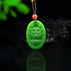 Green Jade Dragon Pendant Necklace Natural Jadeite Men Amulet Jewelry Chinese Fashion Gifts Carved Charm