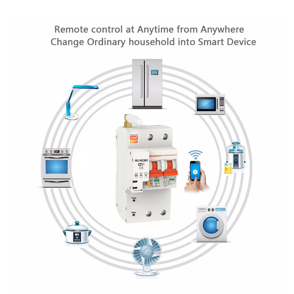 1P 2P 3P 4P Two Phase WIFI Tuya Smart Electrical Circuit Breaker,Energy Power Consumption kWh Meter Wattmeter Monitor,Din Rail