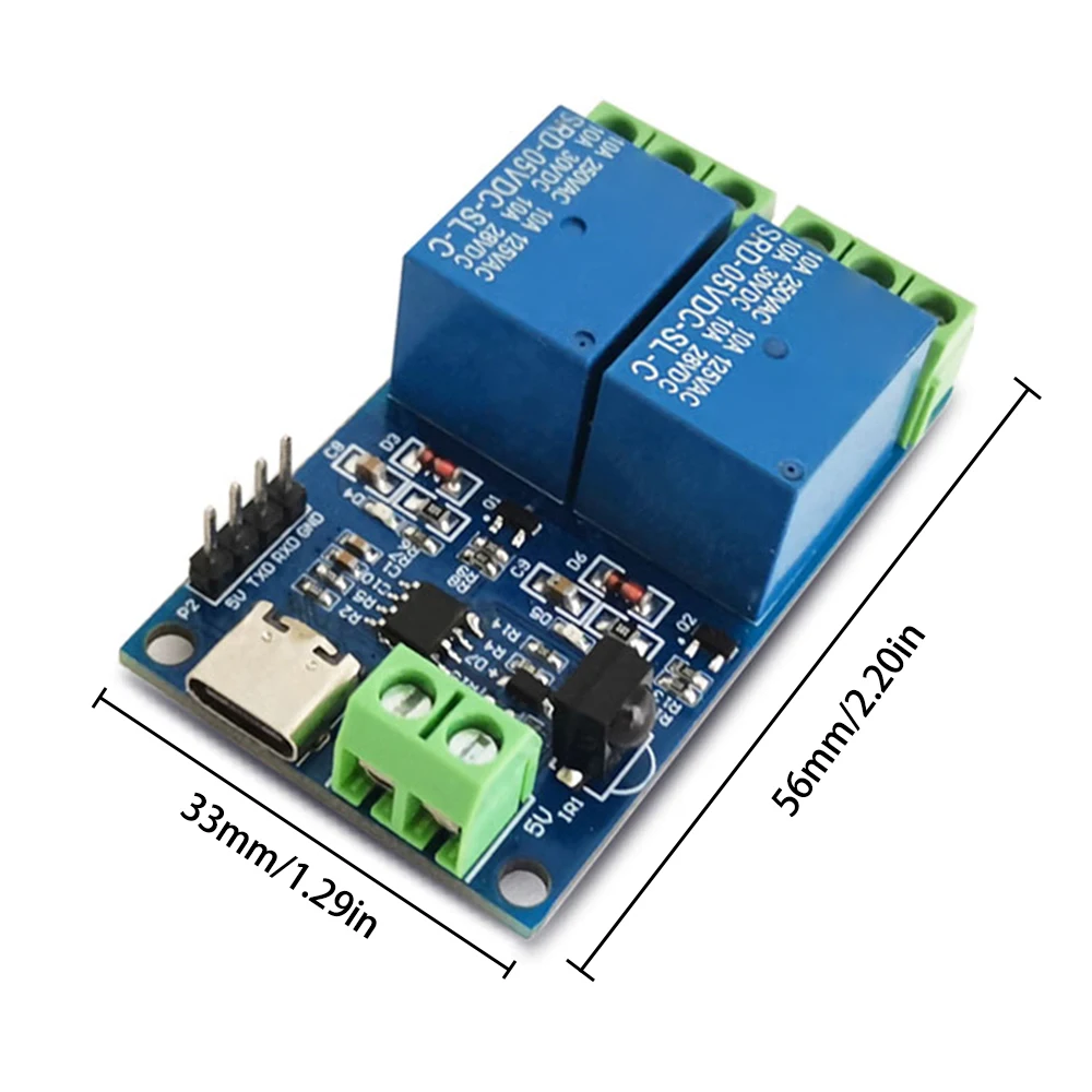 2 Channel Wireless Infrared Remote Control Switch 5V Relay Module Type-C Remote Control Switch Self Locking/Inching/Interlocking