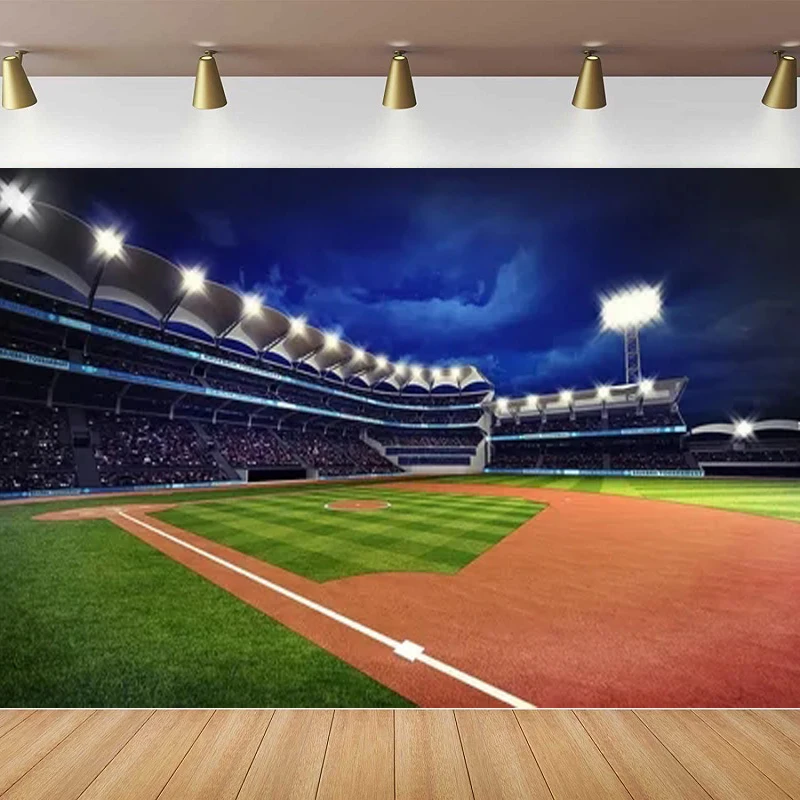 Green Baseball Field Photography Backdrop Stadium Photo Background Booth For Children Decor Birthday Festival Event Party Poster