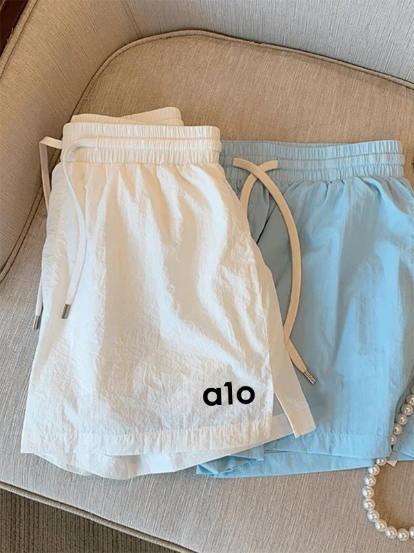 High Waist Wide Leg Casual Shorts Women Summer Candy Color Loose Slimming Quick Dry Pants Letter Print Comfortable Elastic Waist