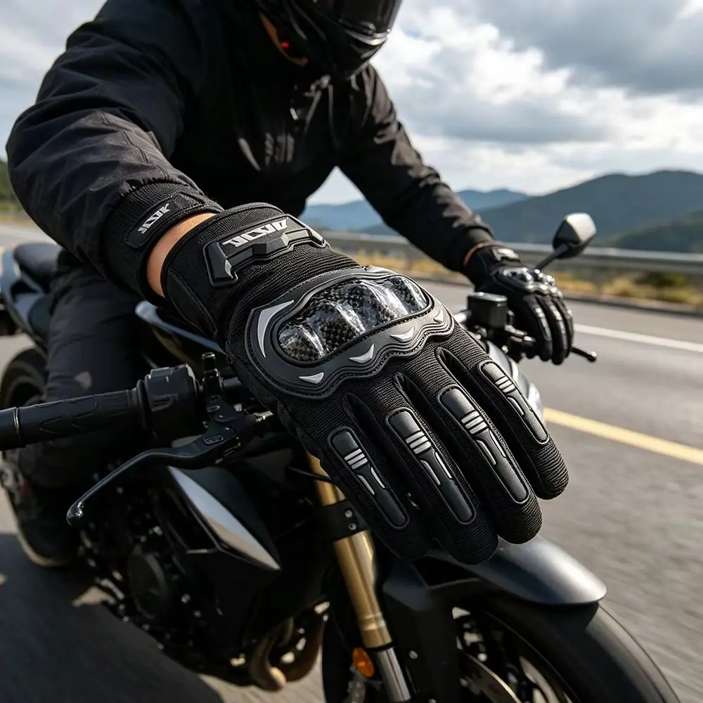 

Unisex Full Finger Motorcycle Gloves Summer Breathable Touchscreen Anti-Slip Carbon Fiber Protective Items for Racing Enduro
