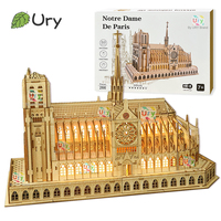 3D Wooden Puzzle Notre Dame Cathedral in Paris Royal Castle With Light Assembly Kits For Adult DIY Model Decoration for Gifts