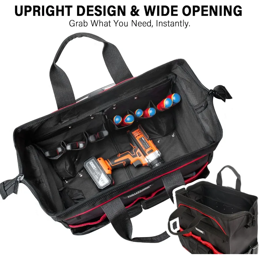 18 حقيبة أدوات دوارة مع عجلات 23 جيب منظم محمول في نسيج الثور المقاوم للماء تصميم واسع الفم عجلات كبيرة الحجم Te #4