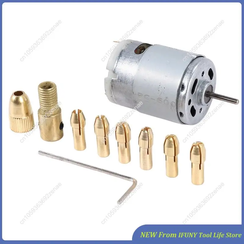 1pc dc 12v 500ma mirco motor com 6 pces 0.5-3.2mm broca pinça elétrica pcb conjunto de ferramentas novo