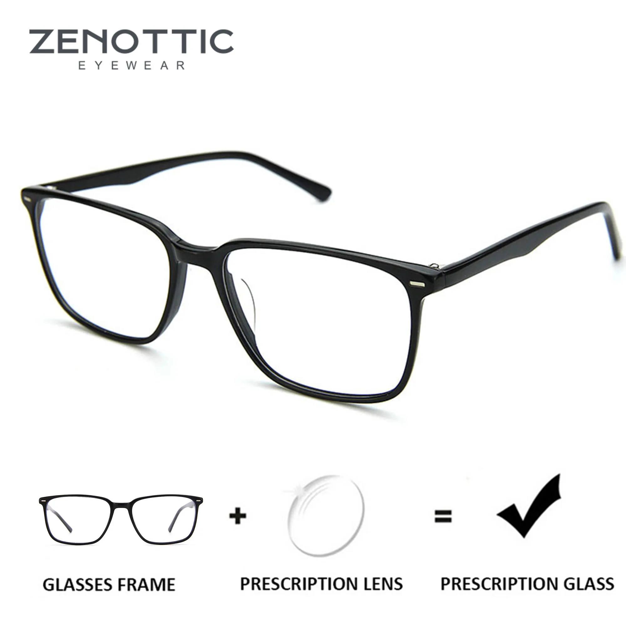 ZENOTTIC Fashion Acetate Square Prescription Glasses Anti Blue Ray/Photochromic Myopia Hyperopia Optical Eyewear Men