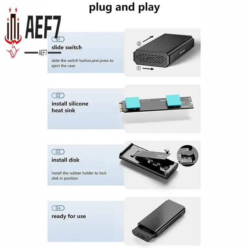 

AEF7-USB 4,0 40 Гбит/с M.2 Nvme SSD Корпус для Thunderbolt 4/3 USB 3,2/3,1/3.0 ASM2464 Чехол для внешнего жесткого диска для ПК