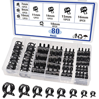 80Pcs Spring Band Hose Clamps Assortment kits Silicone Vacuum Hose Pipe Clamp 7-18mm Low Pressure Air Clip Clamp(Black)