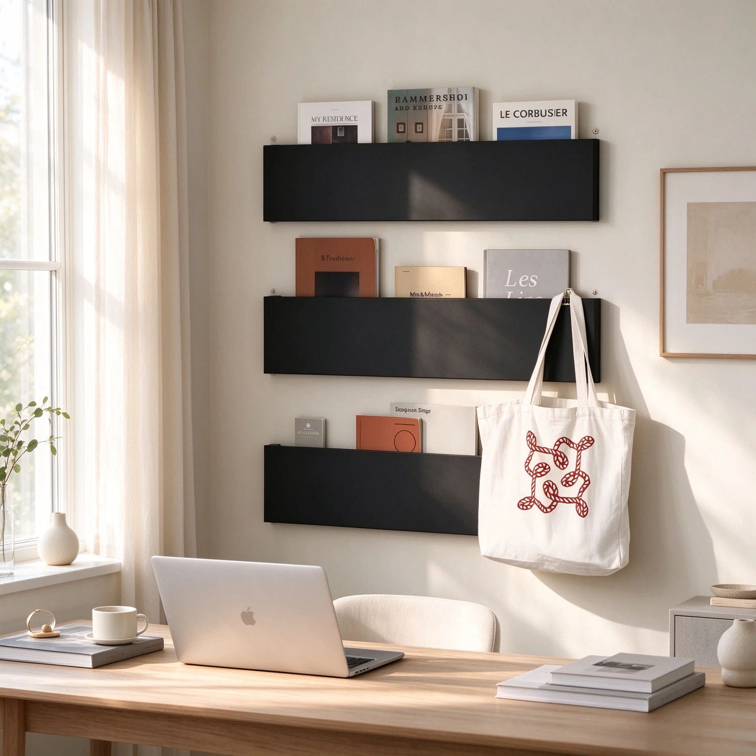 Iron Wall Mounted Bookshelf, Space Saving Hanging Magazine and Newspaper Storage Rack for Living Room, Study and Small Apartment