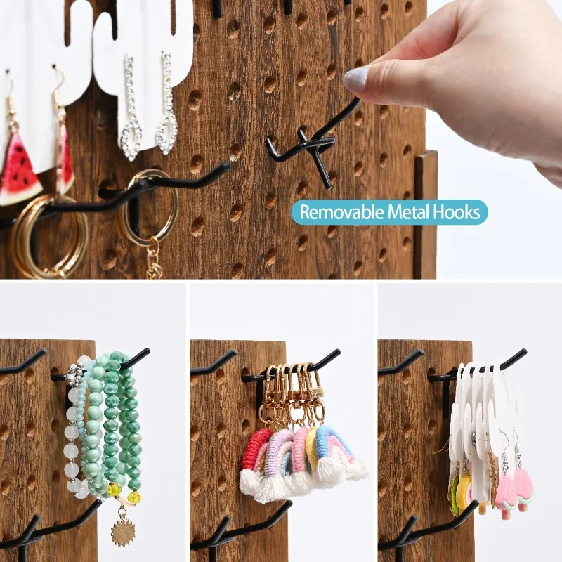 شاشة عرض مجوهرات Pegboard الخشبية مع 48 خطافًا ربطًا قابل للإزالة وشاشة تنظيم الملحقات على سطح الطاولة - الأداء
