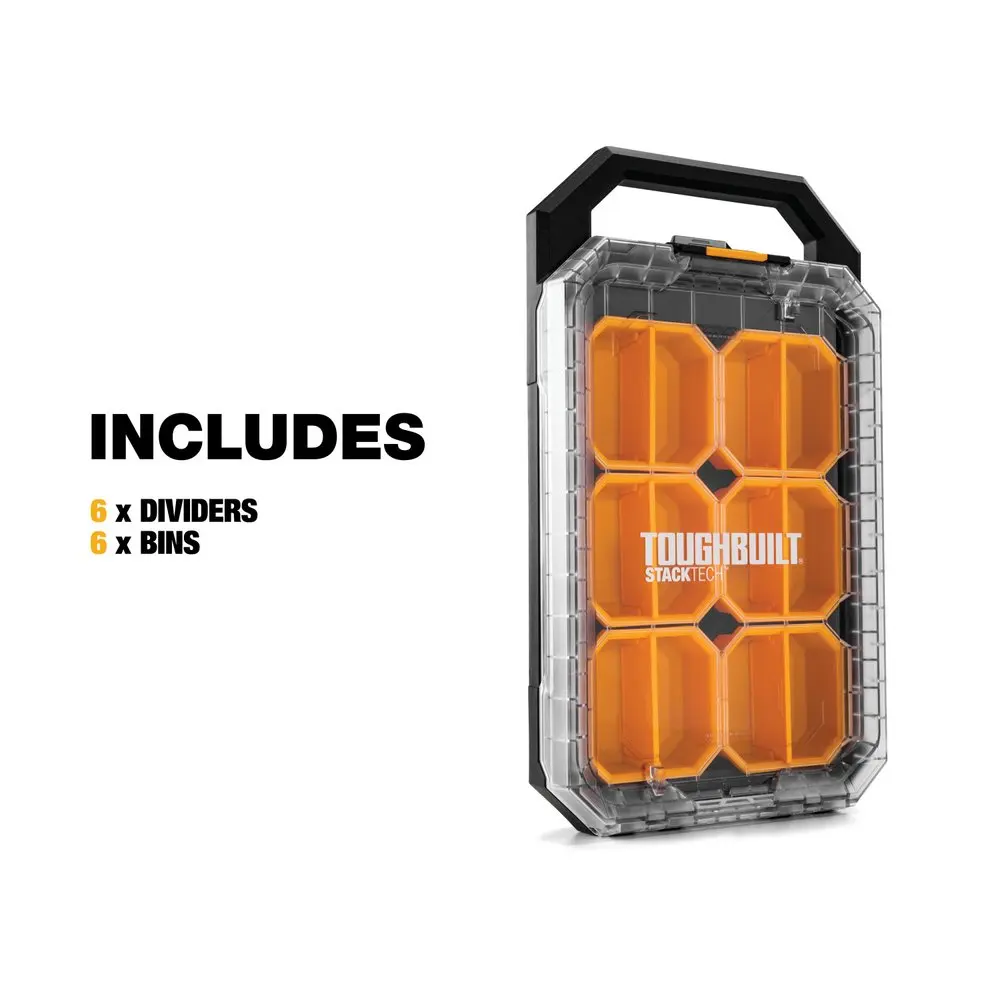 Toughbuilt TB-B1-O-10C Compact Low Profile Organizer Includes, 6 x Bins and 6 x Dividers Small Parts Organizer