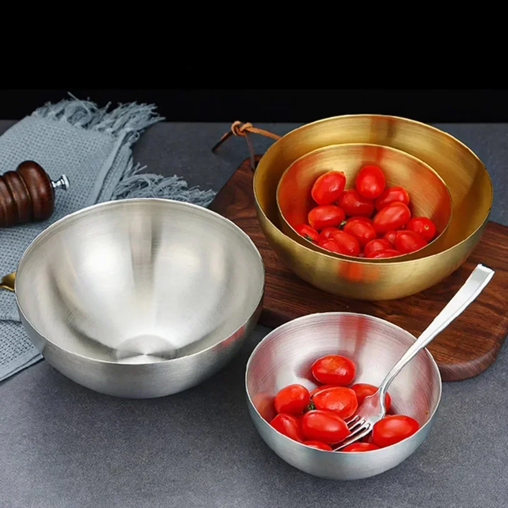Gold/Silver Stainless Steel Fruit Salad Bowl Soup/Rice/Noodle/Ramen Bowls Kitchen Tableware Utensils Food Container Mixing Bowls