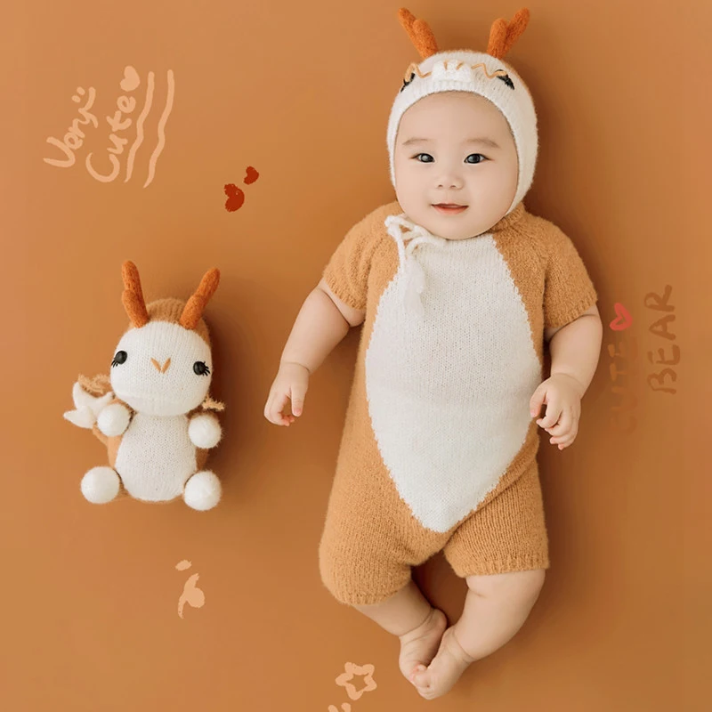 

❤️Baby Photography Clothing Knit Dragon Hat+Jumpsuit+Doll 3Pcs/Set Infant Photo Props Accessories Studio Shoot Clothes Outfits