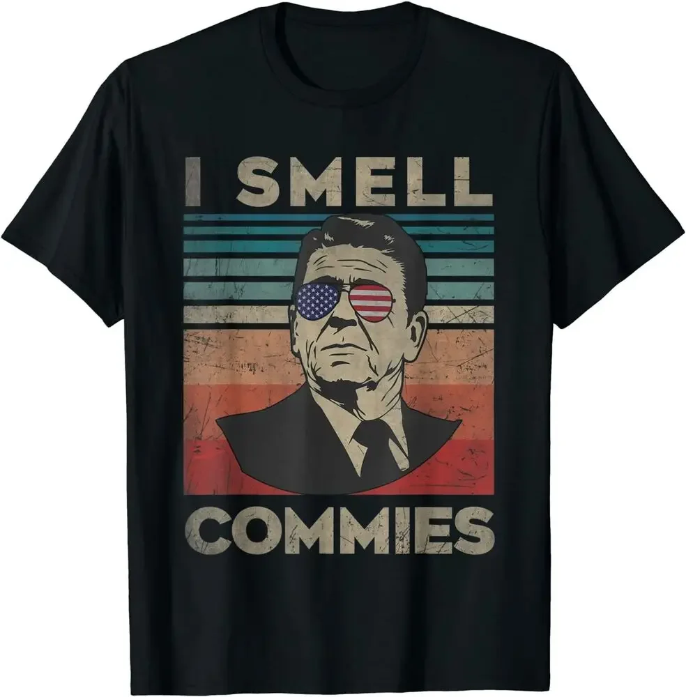 Vintage distressed, Retro Reagan President I smell commies T-Shirt  Tees High Quality 100%Cotton Short Sleeve