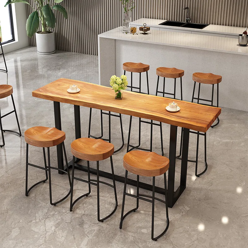 Solid wood bar table, casual long table, household against the wall, commercial milk tea shop, restaurant side