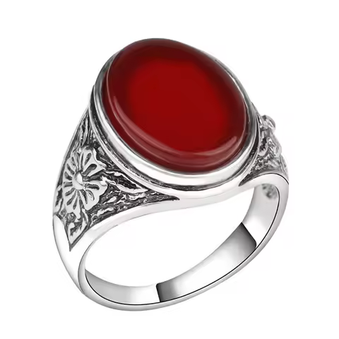 Oval 8x10MM Vintage Boho Natural Tiger Eye &amp; Pink Stone Ring - 925 Sterling Silver Plated Handmade Jewelry for Women Party Gifts