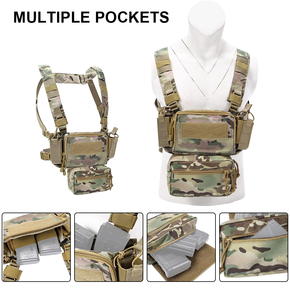 SINAIRSOFT Tactical D3CR Chest Rig Micro Chest Vest with 5.56 7.62 Rifle & 9mm Nylon Pistol Magazine Pouch Hunting Outdoor Gear