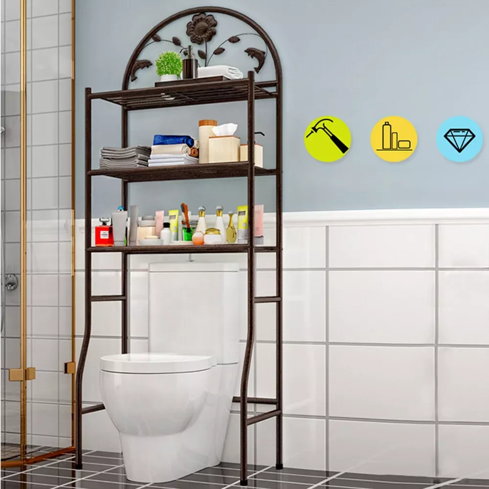 Over the Toilet Storage Rack 3-Tier Bathroom Space Saver Organizer Cabinet Rack Metal Stand Shelf