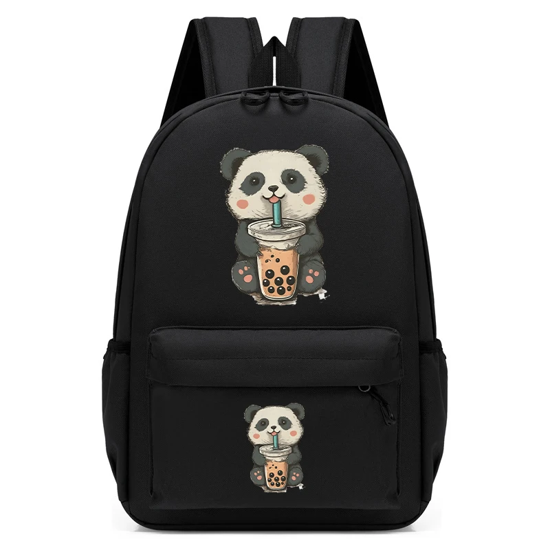 Mochila escolar de dibujos animados para niños, Bolsa Escolar con estampado de Panda pequeño, Boba para beber, Kawaii