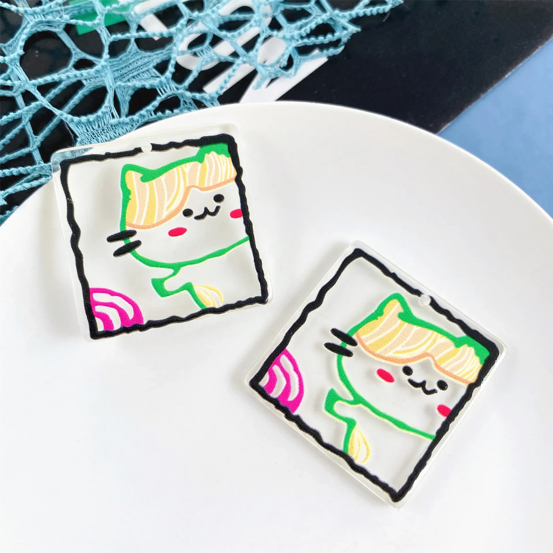 10pcs Transparency Pendants Square Cute Cat Arylic Pendant Charms for Handmade Jewelry Making Diy Necklace Earrings Accessories