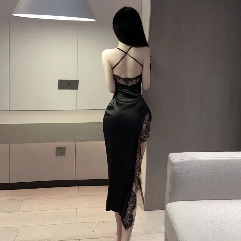 Lingerie sexy feminina estilo imperial renda vazada sem tirar apaixonada tentação aberta clang dança suspender vestido