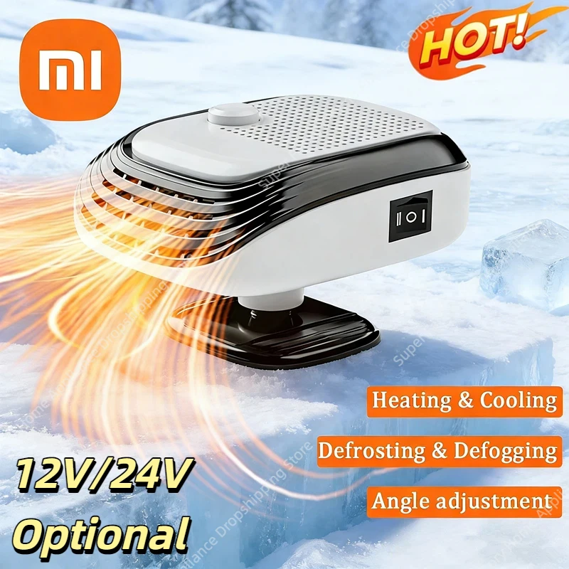 Xiaomi 360 ° Calentador de coche rápido de invierno con rotación, ventilador calentador de coche de 12V/24V, gran área de soplado, velocidad del viento ajustable, desempañamiento del parabrisas