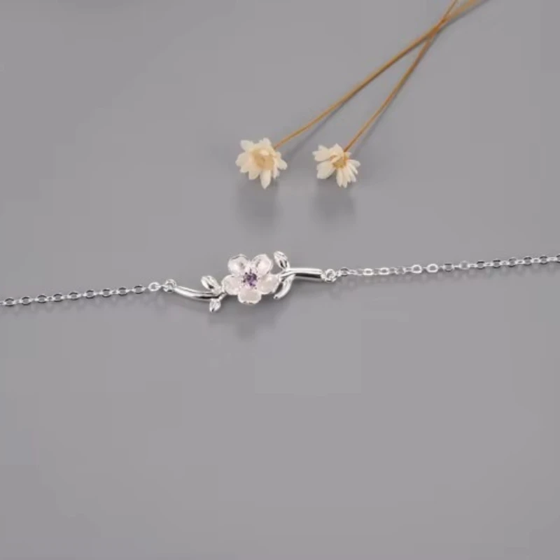 Personality New Art 925 Sterling Silver Jewelry Female cherry blossom tree branches High-quality Popular Bracelet