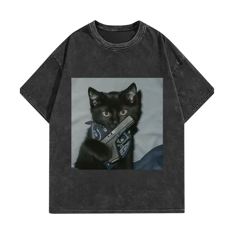 

Funny Cat Gang Meme Graphic T Shirts Men Women Clothing Fashion Vintage Washed T-shirt High Quality Cotton Short Sleeve T-shirts