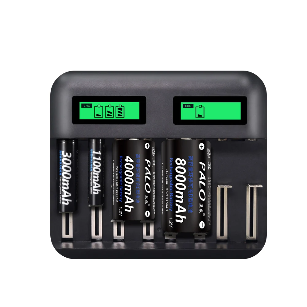 PALO-cargador de batería inteligente USB, 8 ranuras, pantalla LCD, AA, AAA, SC, C, D, tamaño de batería recargable, 1,2 V, Ni-MH, ni-cd