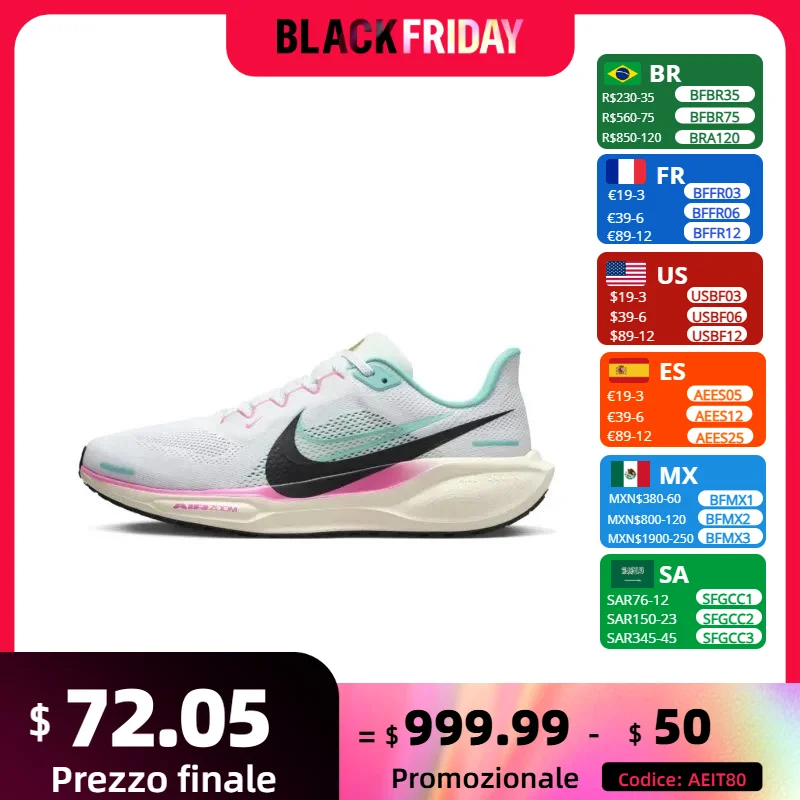 Nike AIR ZOOM PEGASUS 41 Men's and Women's Lightweight Breathable Low Top Sneakers Teal and Pink