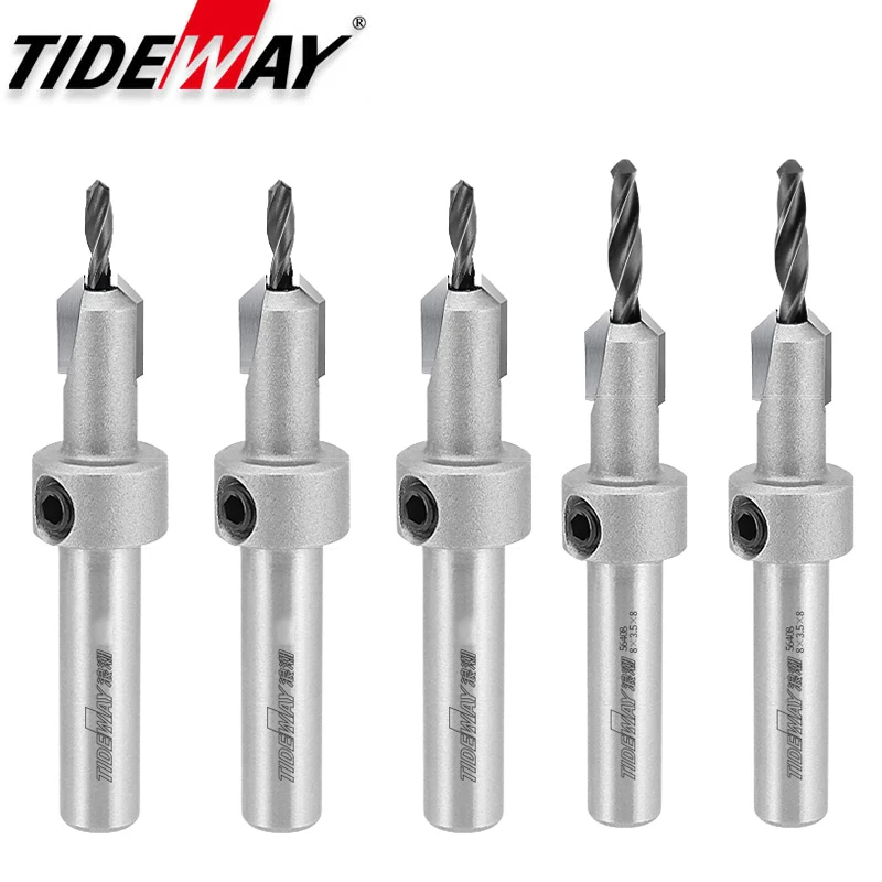 Tideway Wood Countersink Drill Bit Set for Woodworking and Carpentry8mm Shank Quick Change Allen Wrench Pilot Screw Hole