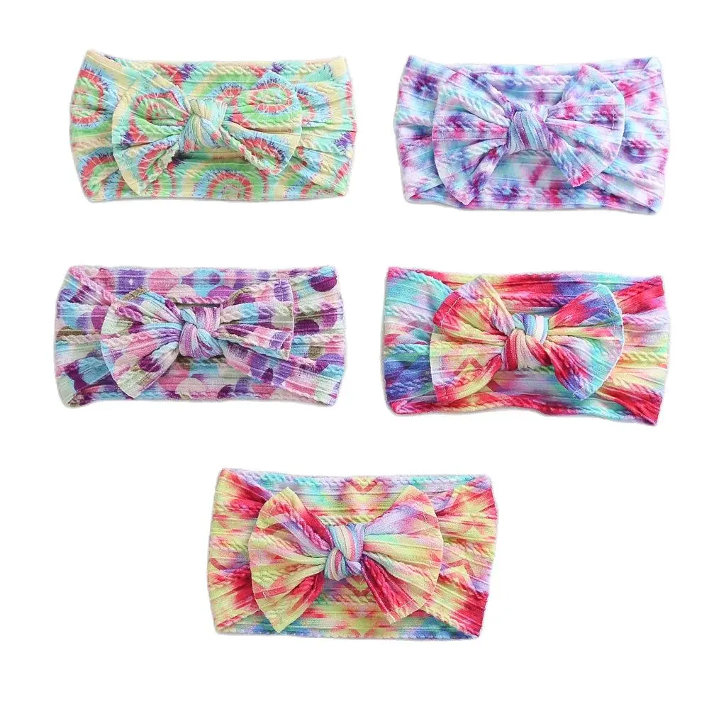 

20Pcs Floral Prints Nylon Headbands Hair Bows For Hair Accessories Baby Turban Ribbed Cable Knit Girls Tie Head Wraps