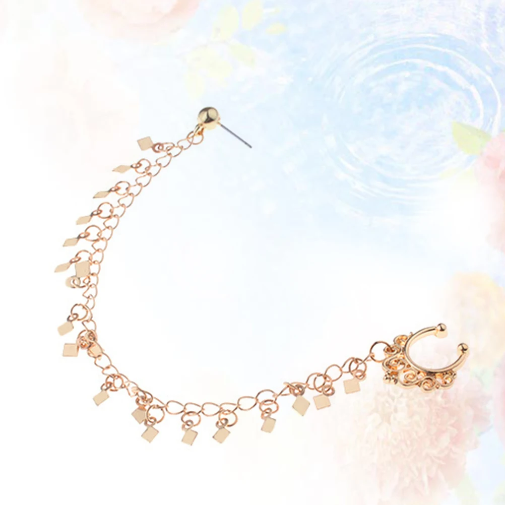 2 Pcs Rhombus Earrings Geometric Drop Nose Tassel Piercing Jewelry Punk to Clip