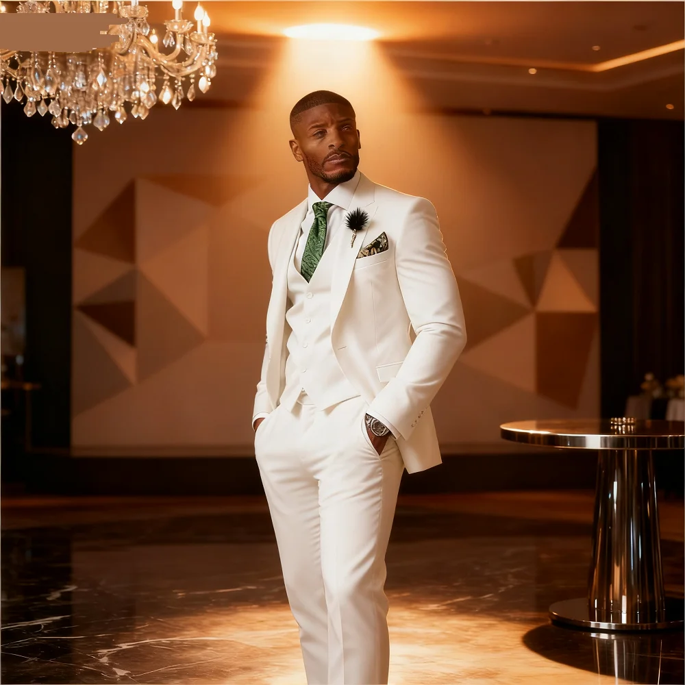 남성용 슬림핏 더블 브레스티드 조끼와 바지 정장, 신랑 턱시도, 비즈니스 정장, 웨딩 파티, 로즈 레드, 3피스