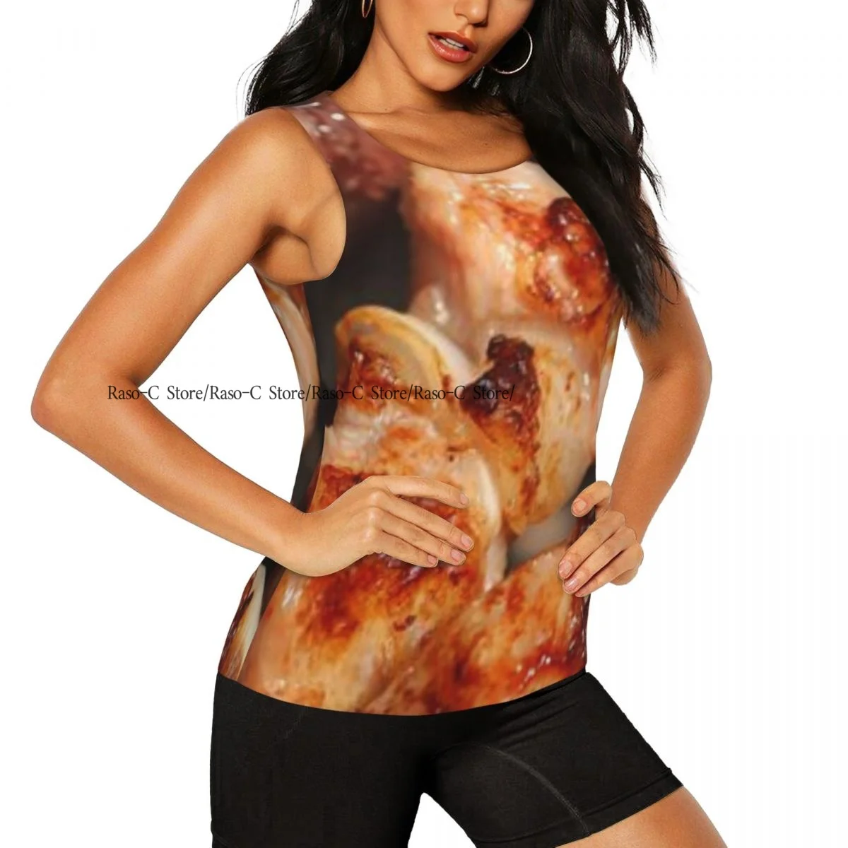 Women Sport tank Tops Loose Yoga Tops Quick Dry Workout Sport Tops Meat With Sauce Prepare On Fire Yoga Shirt