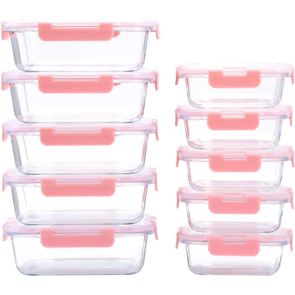 

GULFLIN 10-Pack Glass Food Storage Containers with Lids [Air-Tight,Leak-Resistant] Glass Containers for Food Storage, Meal Prep