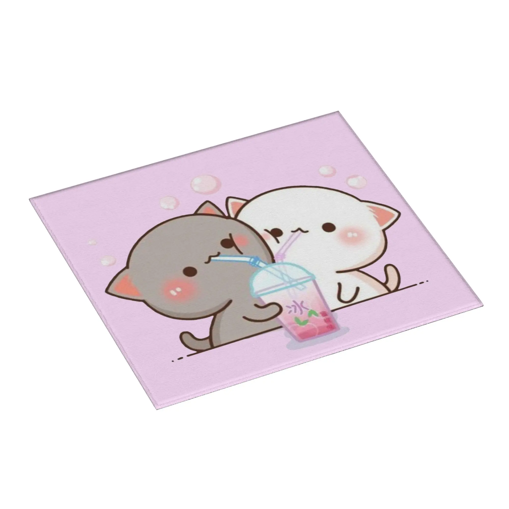 Couple Mochi Cat Peach And Goma Non‑Slip Waterproof Absorbent Barware Tableware Oil Proof Reusable Drying Mat For Kitchen