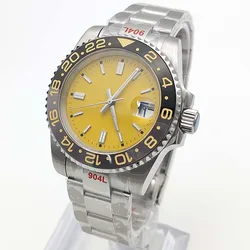 40MM Japan NH35 Log Yellow Luminous Dial Sapphire Waterproof Automatic Mechanical Watch Men's  Strap