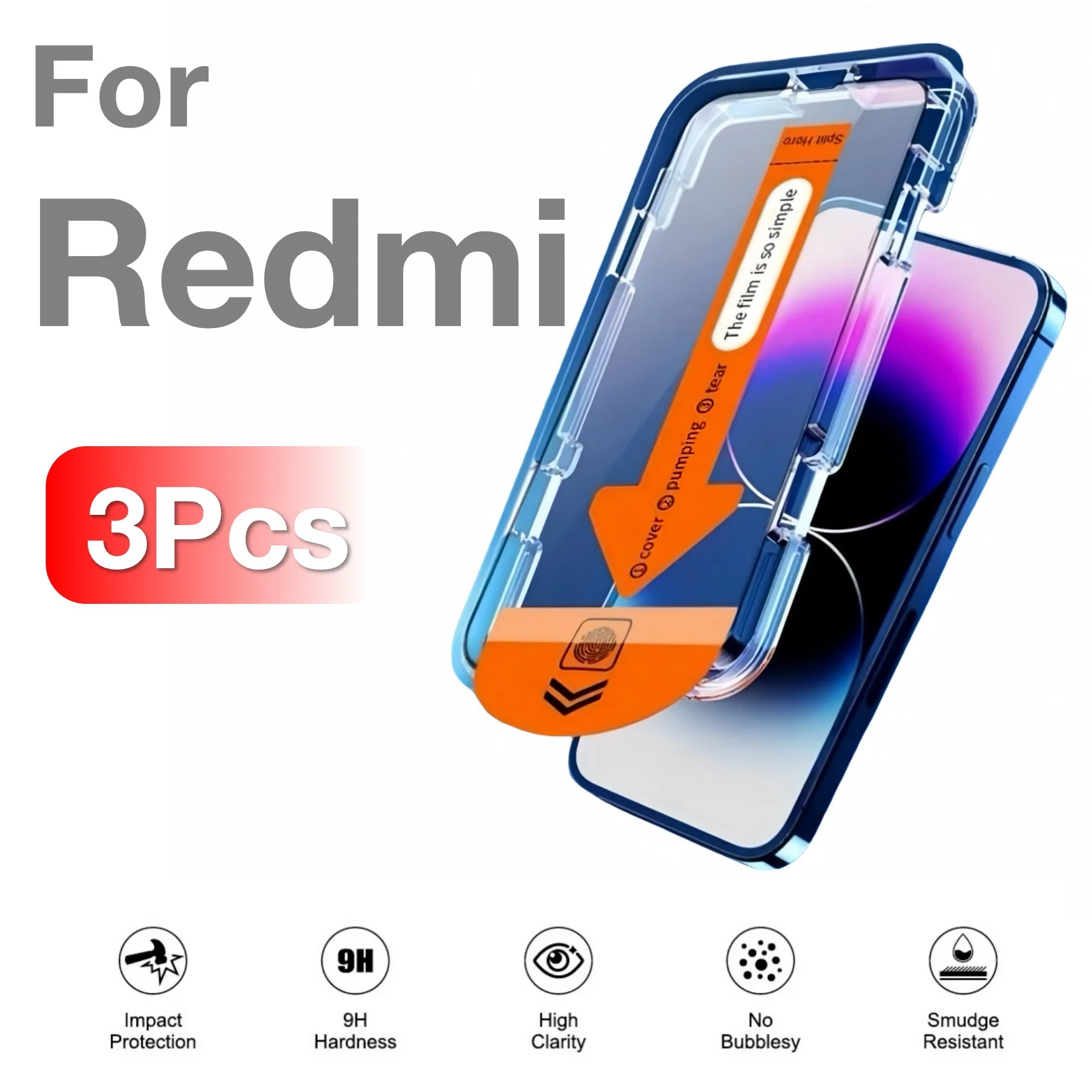 

3Pcs High Definition Tempered Glass For Redmi Phone Series Dust-Free Auto Positioning Bubble-Free Single Piece Screen Protector