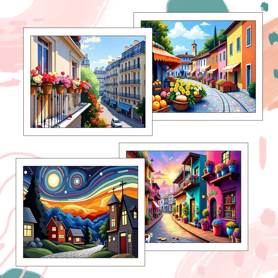 

RUOPOTY Картина по номерам для взрослых, пейзаж, 40x50 см, набор для рисования, холст, городской пейзаж с домами, цветные маркеры, декор для дома