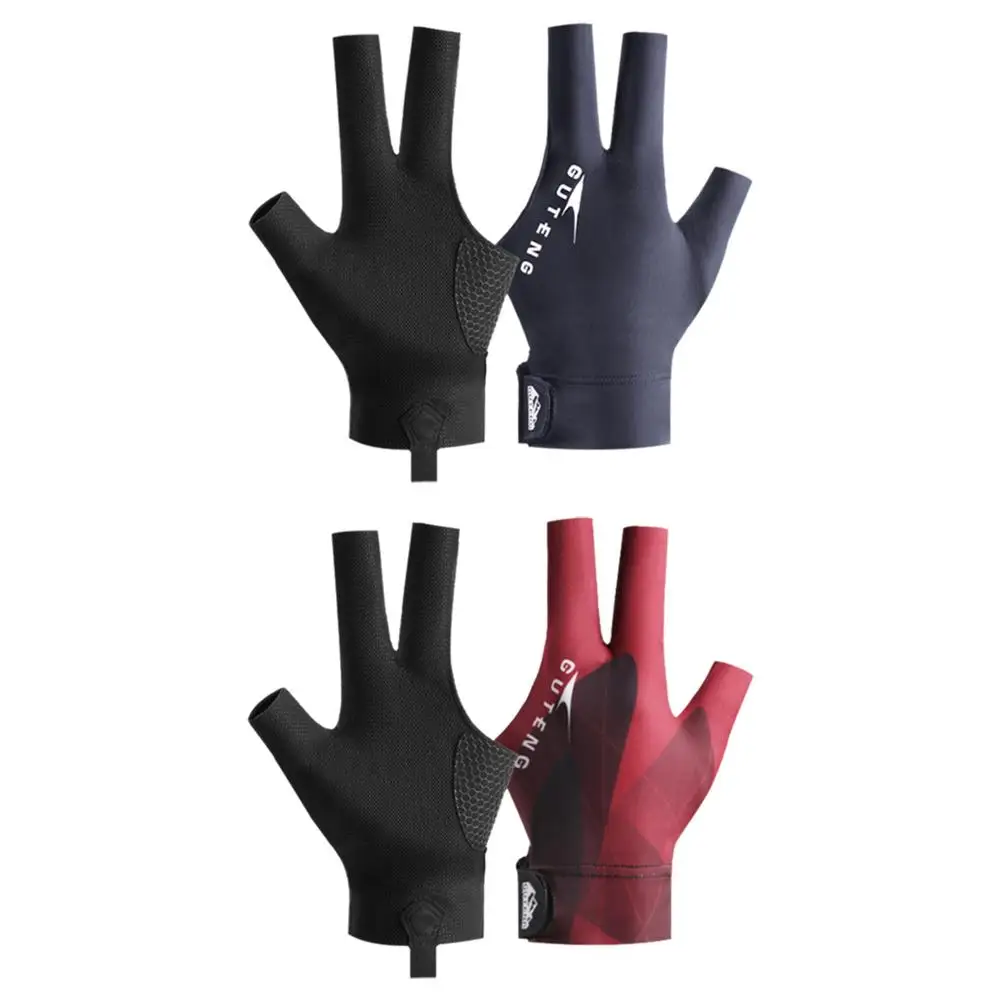 Guante de billar de tres dedos para mano izquierda, pegatinas antideslizantes, elasticidad, accesorios de guantes de entrenamiento de billar, 1 unidad