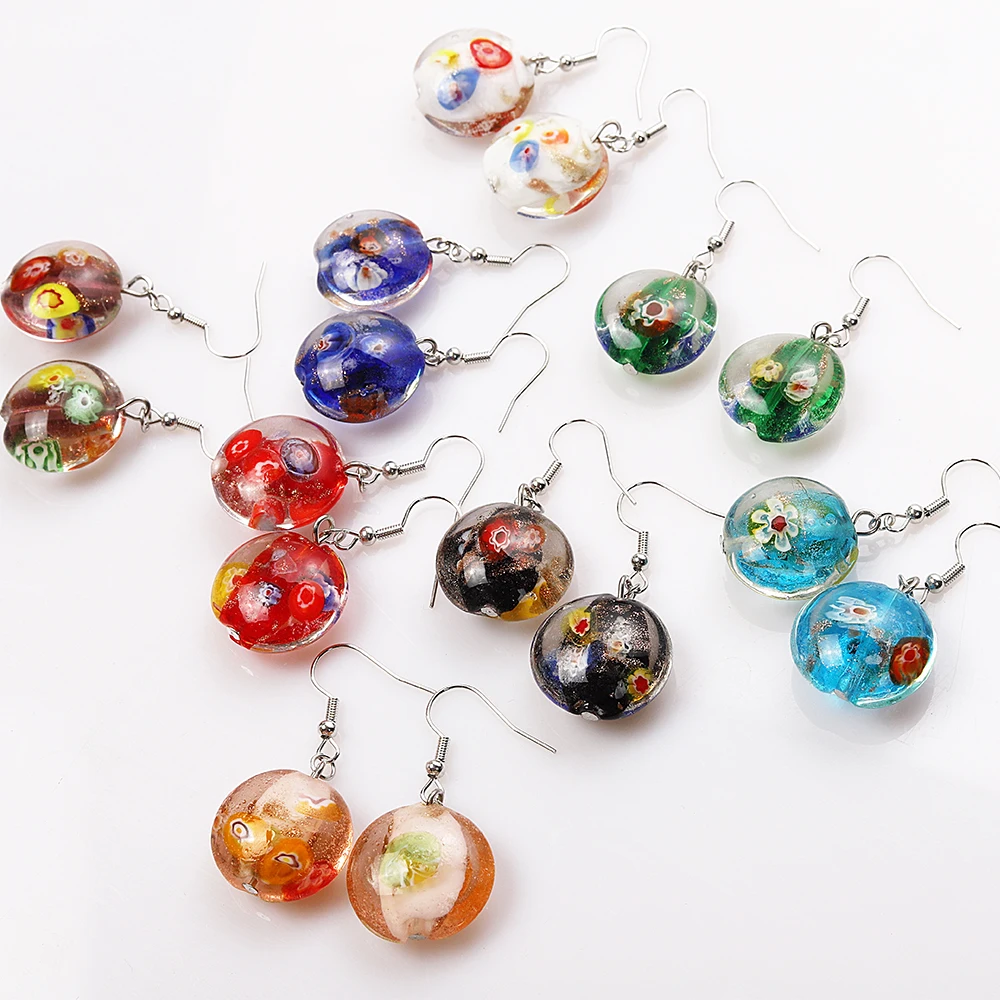 Qianbei Handmade 6Pairs Women\'s Romantic Classic Flower Murano Glass Earrings HOT