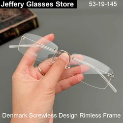 Denmark Screwless Rectangle Glasses Frame Men Women Fashion Rimless Ultralight Titanium Eyeglasses Business Small Eyeware Gafas